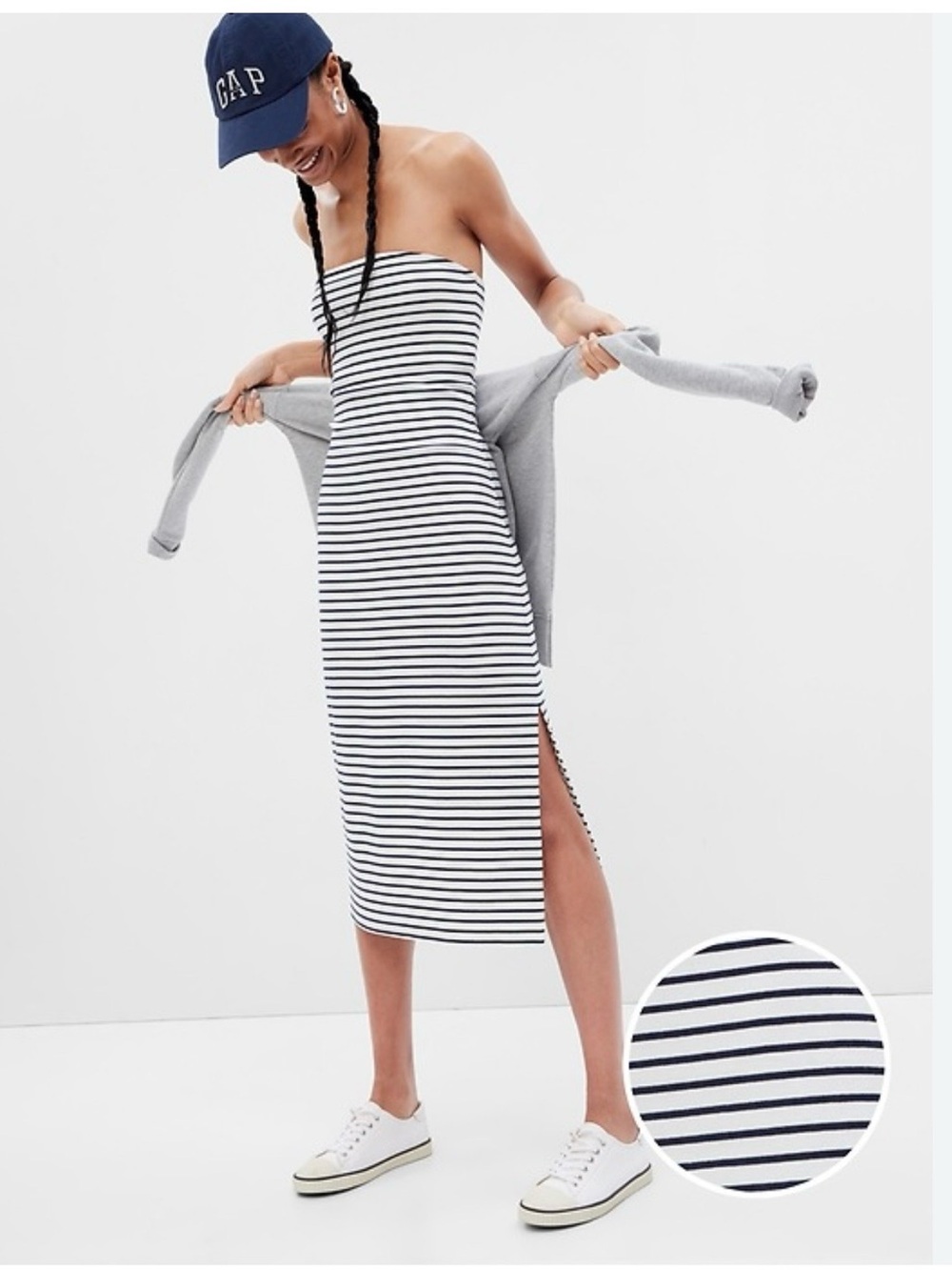 GAP Black and Cream Striped Strapless Tube Knit Midi Maxi Dress